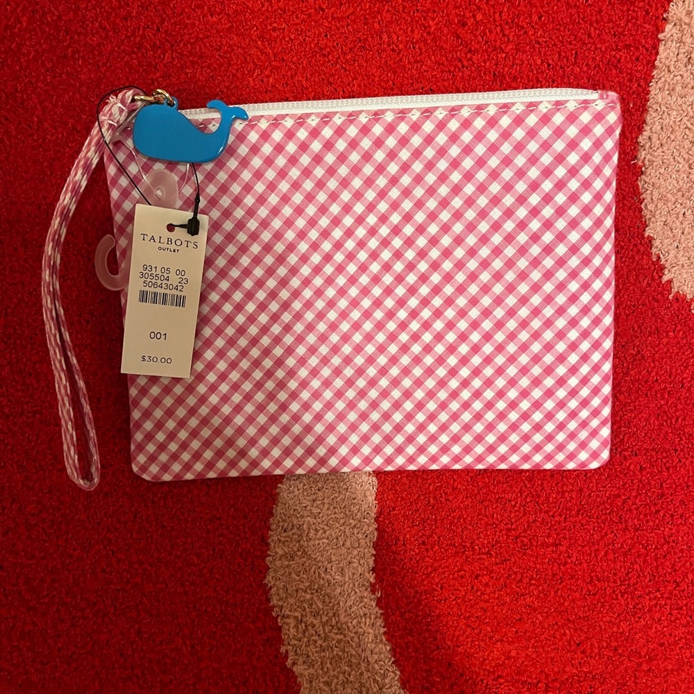 Talbots pink gingham wristlet